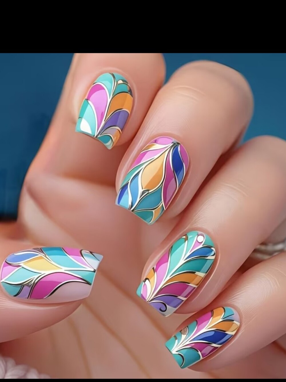 🔥3/$21 Vibrant Teal Multicolor Water Marble Press-On Nails